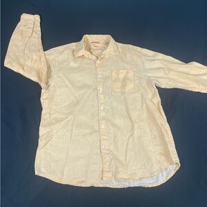 Tommy Bahama Mens Orange Long Sleeve Button Up Shirt Linen Shirt L (Oversized)